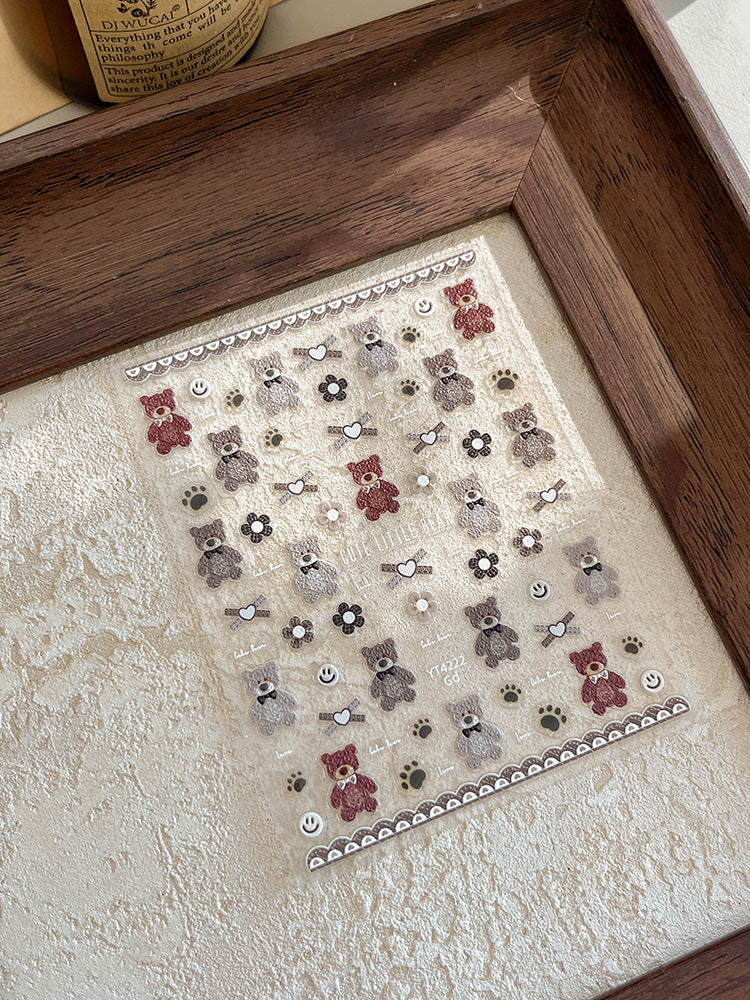 Wholesale love strawberry bear flower relief flat with adhesive nail stickers